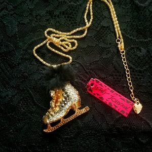 Betsey Johnson Fur Trimmed Skate Necklace